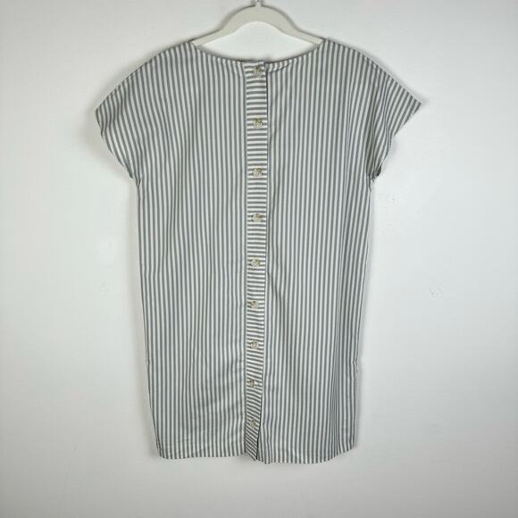 Madewell Button-Back Easy Dress in Stripe York Stripe Sage Mist Size S Summer - Picture 6 of 10